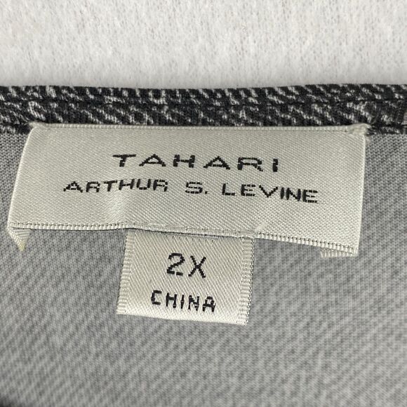 TAHARI Blouse 2X Arthur S. Levine Striped Draped Cowl Neck Ruched Sleeve Gray - Picture 5 of 9